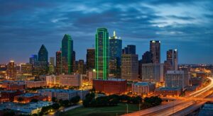 Image,Of,The,City,Of,Dallas,At,Dawn,Showing,Lights